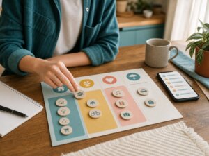 Person adjusts a flexible values-based budget supported by automatic transfers